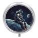 Round Pill Box Astronaut Space Print 3 Compartment Medicine Pill Case Print Pill Organizer Decorative Metal Portable Pill Box Pocket Pill Box Style