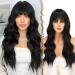 Fine long wavy wig with pony of course black long curly wigs with pony curly curly hair gigs party cosplay wigs French bangs gigs of course synthetic wigs for women women 55 cm of course black-with pony