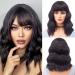 Aiemnnie Short Bob Wig with Bangs for Women Wavy Wig Syntheyic Wigs with Bangs Curly Wavy Wig for Girls Daily Use (Natural Black)