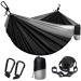 Camping Hammock for Outdoor Double & Single Portable Hammocks with 2 Tree Straps, Lightweight Nylon Parachute Hammocks Black & Grey Large