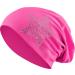 Rhinestone Star Stones Jersey Cotton Elastic Long Slouch Beanie Unisex Ladies Hat Heather Winter Hat (2) One Size Pink