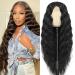 32 Long Curly Synthetic Wigs for Black Women Fake Scalp Wig Deep Wave Lace Front Wig Middle Part Natural Looking  Color 1B 32 Inch 1B