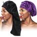 2PCS Satin Hair Braid Bonnet Foldable Extra Long Bonnet for Braids with Button Single Layer Sleep Cap Soft Hair Sleeping Bonnet Cap for Black Women Large Hair Loose Cap for Dreadlocks(Black+Purple)