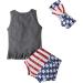 Binmer Toddler Baby Girl 4th of July Outfit Set with Sleeveless Funny Print Top, American Flag Shorts, and Hairband | Gray 12-18 Months - Buy Online on GoSupps.com