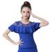 Whitewed Short Sleeve Lace Yoke Ruffle Latin Modern Ballroom Dance Practice Perfonmance Tops Shirts 4-6 Blue