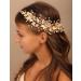 BERYUAN Pearls Leaves Crystal Side Hair Comb Pearls Flower Crystal Wedding Headband Gold Rose Gold Bride Headpiece Wedding Hair Accessories Bridal Headpiece for Wedding Women Girls (gold)