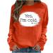 oelaio Womens Long Sleeve Loose Fit Sweatshirts Casual Crewneck Raglan Sleeve Tunic Shirt Yes Im Cold Sweatshirt Pullover Orange