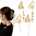 4 PACK Metal Big Gold Butterfly Hair Clips Clamp Tassel Nonslip Hair Claw Hair Accessories for Women Girls for Thinner Thick Hair Styling Fashion Hair Supplies Butterfly Tassel