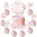 Butterfly Baby Shower Cake Topper 24 Pcs Cupcake Picks with 1 Pc Butterfly Kisses and Baby Wishes Cake Topper Girls Butterfly Themed Baby Shower Decorations