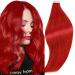 RUNATURE Red Tape in Hair Extensions Real Human Hair Red Tape Hair Extensions Human Hair Red Tape in Extensions 16 Inch 25 Gram 16 Inch Tape #Red