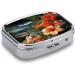 Buy Tropical Flowers Pill Box - 2 Compartment Decorative Metal Organizer for Travel | Portable Medicine Case for Pocket & Purse - Buy Online on GoSupps.com