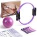 LIONSCOOL PILATES RING SET - Premium Anti-Deformation 14Magic Circle with Dual Padded Handles - Includes Burst Resistant Pilates Mini Ball & Highly Elastic Resistance Bands - Free Workout Guide & Bag Purple