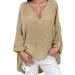 Women's Summer Cotton Linen Loose Fit Blouse Dandelion Tops Ladies Retro T-Shirts Casual Holiday Vacation Long Sleeve Tunic Top V-Neck Plus Size Tee Tops 2066-qppoj-a-khaki 5XL
