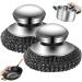 Stainless Steel Scrubber 2Pcs Metal Scourer with Handle Hand Caring Replaceable Kitchen Cleaning Brush for Dishes Pan Pot Stove Plate - Buy Online on GoSupps.com