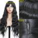 FUGADY Black Wavy Wig with Bangs | Long Synthetic Body Wave Wig - Heat Resistant & Affordable | Ideal for Cosplay - 24 Inches - Buy Online on GoSupps.com