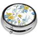 Blue Floral Pattern Mini Round Pill Box - 3 Compartment Portable Organizer for Travel Home & Office - Buy Online on GoSupps.com