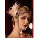 Sweetv 1920s Flapper Headband - Rhinestone Pearl Feather Hair Band | Great Gatsby Accessories in Champagne - Buy Online on GoSupps.com