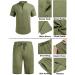 COOFANDY Men's Linen 2-Piece Set: Short Sleeve Henley Shirt & Shorts | Army Green XX-Large - Buy Online on GoSupps.com