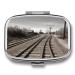 Pill Box Train Track Print 2 Compartment Medicine Pill Case Pill Organizer Decorative Metal Portable Pill Box for Pocket Or Purse