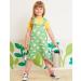 Toby Tiger Organic Daisy Print Dungaree Shorts 3-4 Years - Green | Eco-Friendly Kids Fashion - Buy Online on GoSupps.com