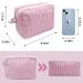 GFU Seersucker Cosmetic Bag - Travel Toiletry Makeup Organizer - Large Women's Aesthetic Storage Pouch - Pink - Buy Online on GoSupps.com
