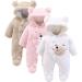 Puseky Newborn Baby Bear Snowsuit Winter Coat Hooded Romper | Unisex Fleece Jumpsuit 0-3 Months - White - Buy Online on GoSupps.com