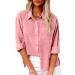 ABABC Women's Cotton Linen V-Neck T-Shirt Blouse - Casual Button Down Summer Fashion 2023 - Loose Fit Tunics - XX-Large, Pink - Buy Online on GoSupps.com
