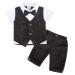 AmzBarley Baby Boys Gentlemans Outfit Suit Kids Long/Short Sleeve Dress Shirt Pants Vest Bowtie Tuxedo Rompers Childs Birthday Evening Holiday Party Black 2-3 Years