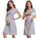 Irdcomps Women s Breastfeeding Nightdress Maternity Nightshirt Nursing Nightgown Soft V Neck Pajama Loungewear Tops Dress for Pregnant Casual Grey XL