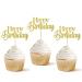 Pack of 28 Glitter Happy Birthday Cupcake Toppers Birthday Cupcake Food Picks for Birthday Celebrating Party Cake Decorations Supplies Gold