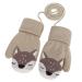 Baby Toddler Cute Fox Winter Warm Knitted Magic Mittens Gloves with Furry Lining Hanging On Neck Mittens for Girls Boys Age 1-3Years Light Brown