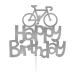 LissieLou Bicycle Style Happy Birthday Cake Topper Decoration in Silver Made in the UK