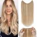 Extensions real hair with transparent cord silk-co wire in extensions golden brown highlights bleaching blonde 60g invisible hair extension hair extension for women 40cm #12p613 40cm golden brown mix bleach blonde