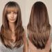 Allbell Colored Honey Brown Wigs for Women Long Straight Layered Synthetic Wigs with Bangs dyed brown 2127-2