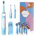 Dinosaur Toothbrush Kids Sonic Electric Toothbrush for Children Toddlers Boys Girls Age 3-12 with 30s Reminder 2 Mins Timer 5 Modes 6 Brush Heads Rechargeable Wall-Mounted Holder 8680 Blue+ 6 Heads+ Holder(package Might Vary)