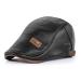Mens Adjustable PU Leather Ivy Cap Newsboy Hat Classic Golf Flat Cap Gatsby Driving Fishing Hat for Men Father Dad Black