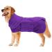 Dog drying coat dressing gown towel robe pet microfibre super absorbent anxiety relief designed puppy fit for xs small medium large dogs - Purple - Xlarge X-Large(Back: 57-60cm) Purple