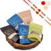 Jaiccha Ghasitaram Rakhi Gifts for Brothers Log Platter of 5 Dryfruits with 2 Rudraksh Rakhis
