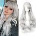 YEESHEDO 32 Silver Grey Long Wavy Curly Cosplay Wig with Bangs - Heat Resistant Synthetic Hair for Women and Girls - Perfect for Party, Costume, Anime, Halloween - Buy Online on GoSupps.com
