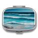Pill Box Turquoise Beach Original Seascape Print 2 Compartment Medicine Pill Case Pill Organizer Decorative Metal Portable Pill Box for Pocket Or Purse