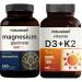 NatureBell Magnesium Glycinate Capsules 500mg & Vitamin D3 5,000iu with K2 MK-7 100mcg Softgels Bundle Pack | Chelated & Purified Mineral | Bioavailable Virgin Coconut Oil Softgels