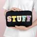 Chenille Letter Nylon Waterproof Makeup Bag for Women - Preppy Valentines Day Travel Organizer Pouch for Toiletries and Cosmetics Storage - Black - Buy Online on GoSupps.com