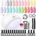 SPTHTHHPY 12+3 Gel Nail Polish Set with 48W Lamp Starter Kit - Nail Kits Full Set for Beginners with Base and Top Coat - Manicure Salon Tools Nail Art DIY at Home Macaron Girl