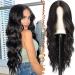 BARSDAR long wavy black wig 66cm wavy natural black middle -part wig synthetic hair replacement wigs for women daily party halloween wig (natural black)