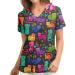 Cat Flower Print V Neck Scrub Top - XX-Large - Black | Nurse Uniform with Pockets - Buy Online on GoSupps.com