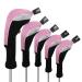 Andux 5pcs/Set Golf 460cc Driver Wood Head Covers with Long Neck and Interchangeable No. Tags Pink