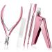 Acrylic Nail Clipper 5 in 1 Kit with Glass Nail File Cuticle Trimmer Nipper and Cuticle Pusher Nail Gel Polish Remover Stainless Steel Professional Manicure Pedicure Christmas Gifts(Pink)