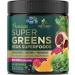 Greens Powder Superfood Supplement - Super Green Smoothie Mix Blend with Spirulina  Wheat Grass  Chlorella  Beets  Digestive Enzymes  Antioxidants - Natural Berry Flavor  Vegan  Non-GMO - 30 Servings
