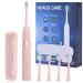 HUACO CARE Sonic Electric Toothbrush 5 Modes 3 Intensities with 2 Minutes Timer One Charge for 90 Days Rechargeable Toothbrush Wireless Charge with 4 Replacement Brush Heads for Adults and Kids Pink