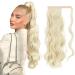 FESHFEN Long Wavy Ponytail Extensions 60cm Body Wavy Wrap Around Hair Ponytails Curly Clip in Synthetic Hairpieces for Women Girls Bleach Blonde 60 cm (Pack of 1) 613# Bleach Blonde